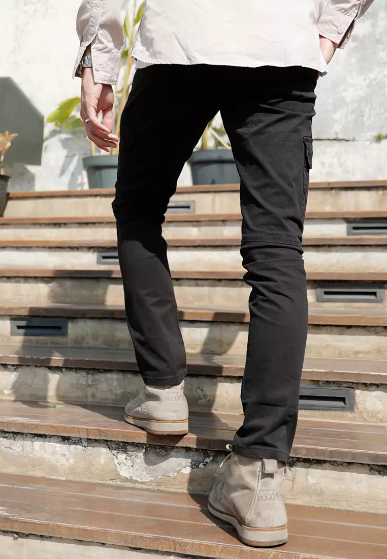 Celana Chinos Cargo Pants SlimFit Stretch Black OXCON