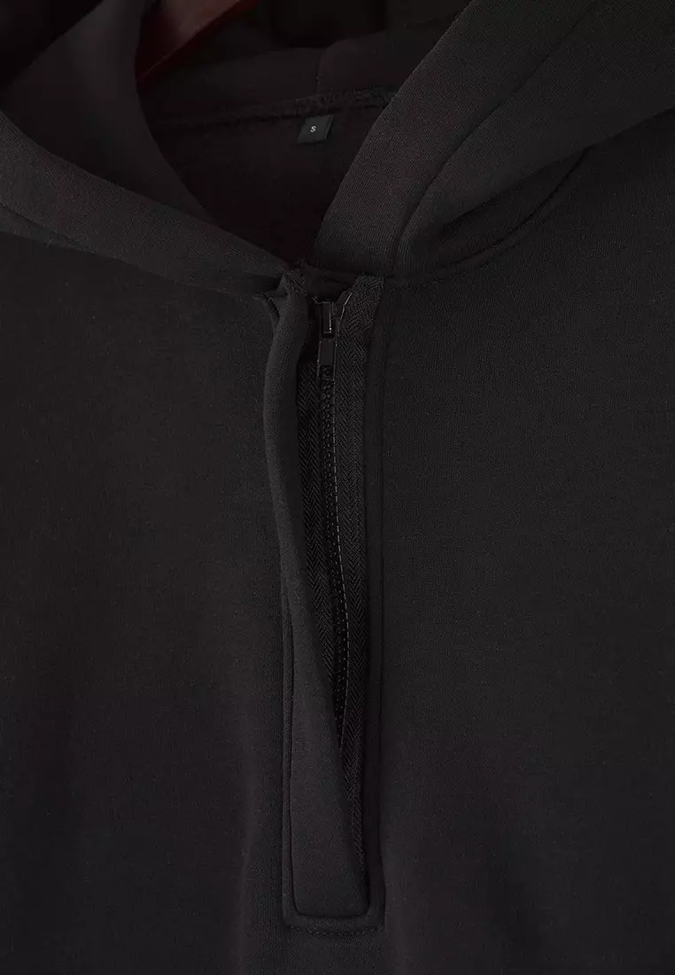 Fleece Lined Half Placket Hooded Sweatshirt