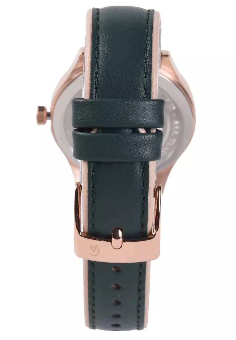 Alexandre Christie - Jam Tangan Wanita - Rosegold - Green Leather Strap - 2973 BDLRGGN