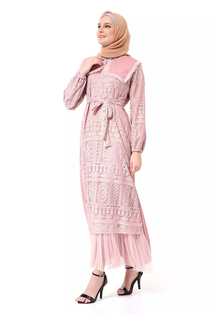 Dyandra Dress Gamis Muslimah Long Sleeve Regular Fit High Quality Premium - DustyPink