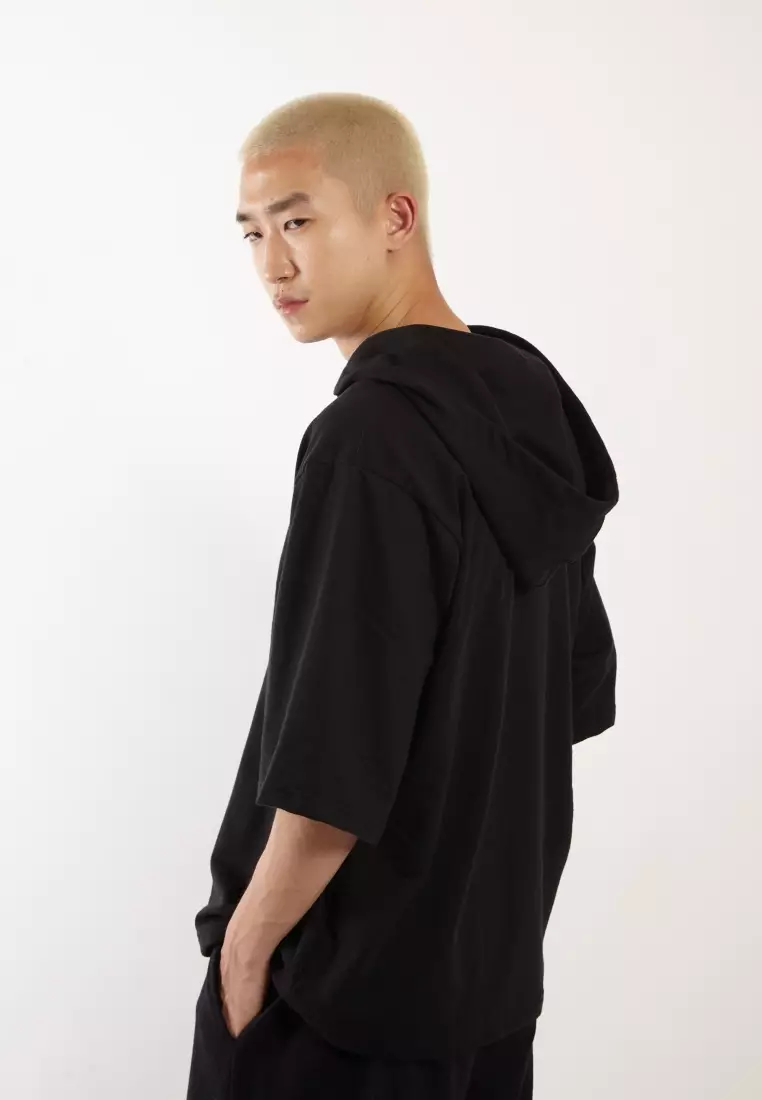 VEDECI X OCWA OVERSIZED BLAZE SHORT SLEEVE HOODIE BLACK