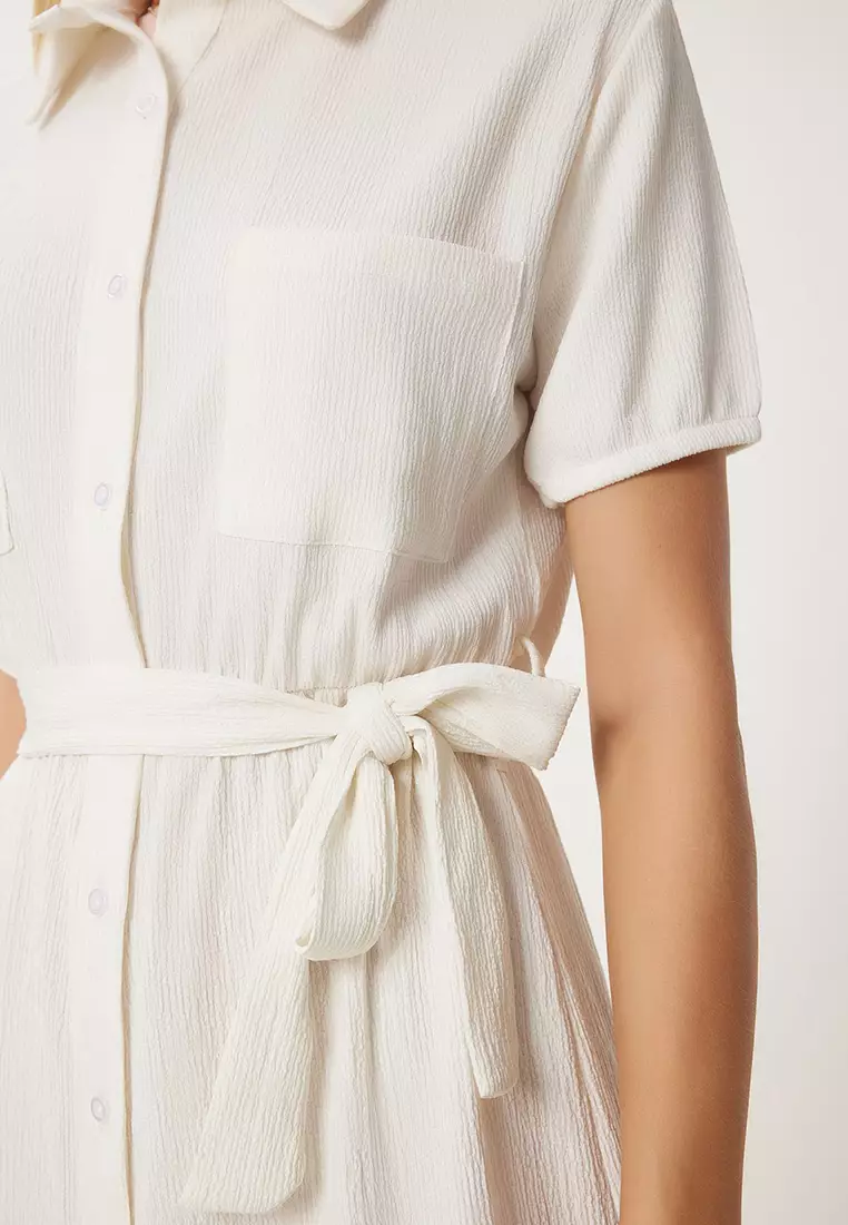 Summer Crinkle Knitted Shirt Dress