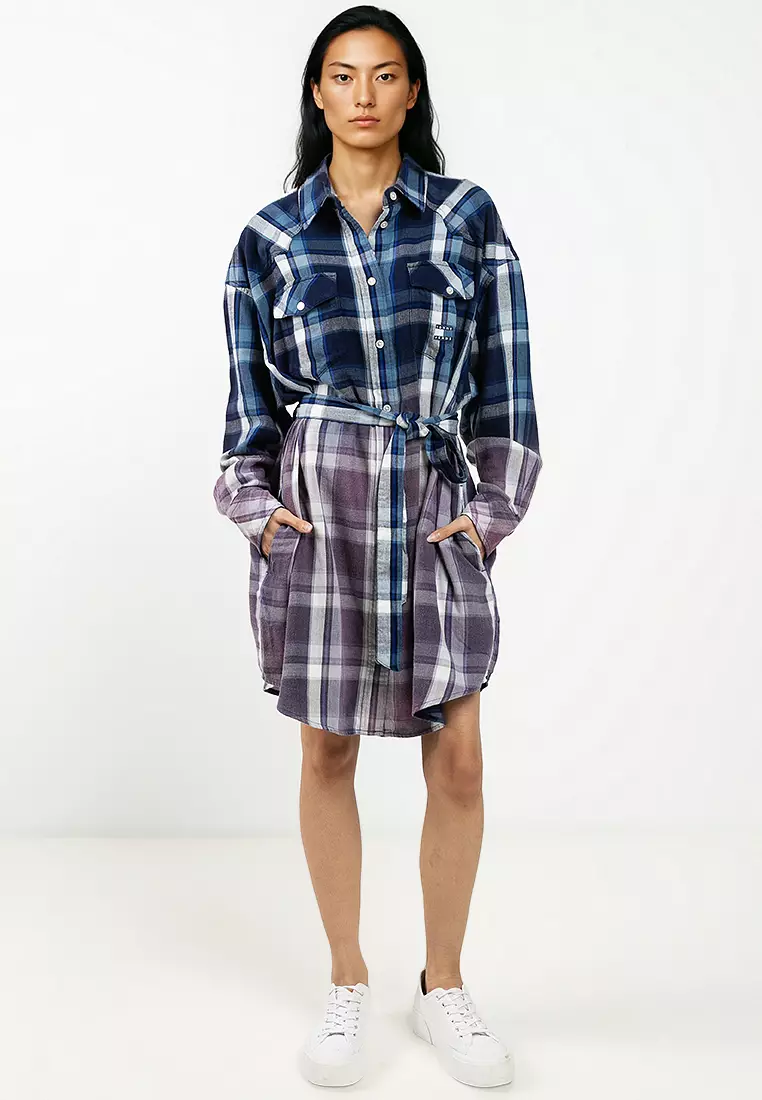 Flannel Check Belted Mini Shirt Dress - Tommy Jeans