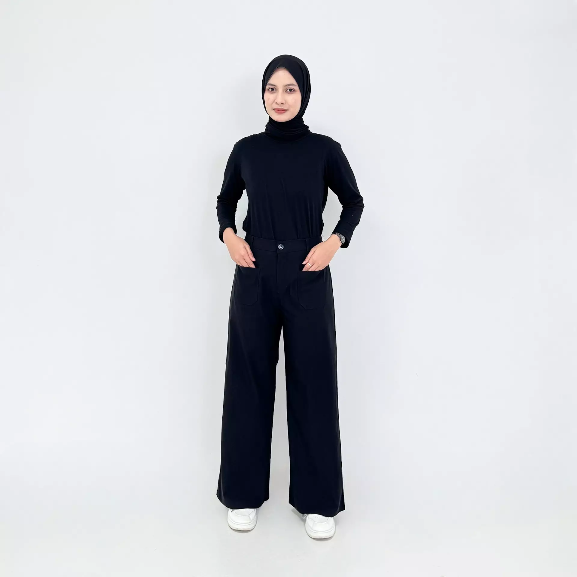 KALUNA WIDE BASIC PANTS Celana Panjang Katun Wanita HITAM