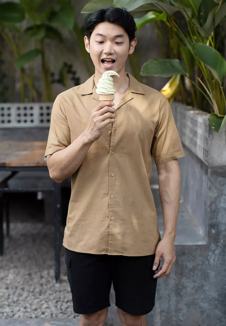 Kemeja pendek pantai Coklat OXCON summer shirt Mustard