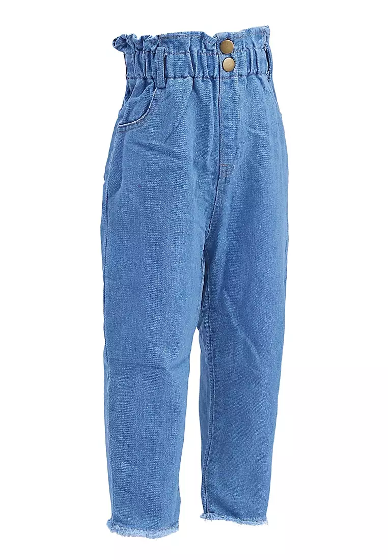 Yocelyn Celana Jeans Highwaist Anak Perempuan Korean Style Long Pants Material Denim ORIGINAL - Blue