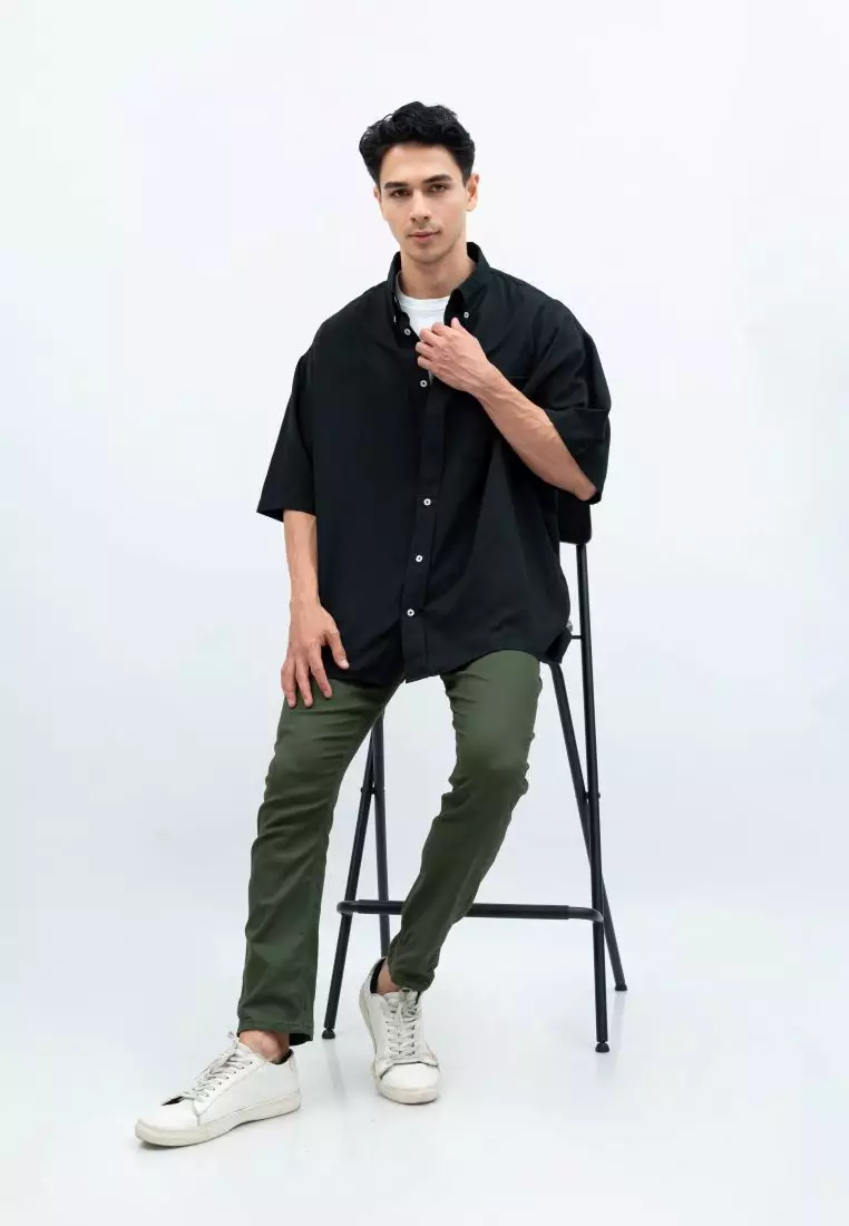 Houseofcuff Kemeja Oversize Jumbo Lengan Pendek Pria Unisex Hitam