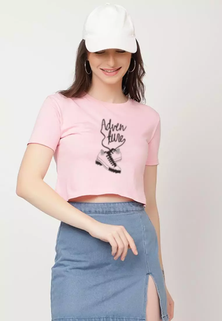 Adventure Graphic Relaxed Short Sleeve Stylish Pink Cotton  Casual Graphic Print Tee/TShirt