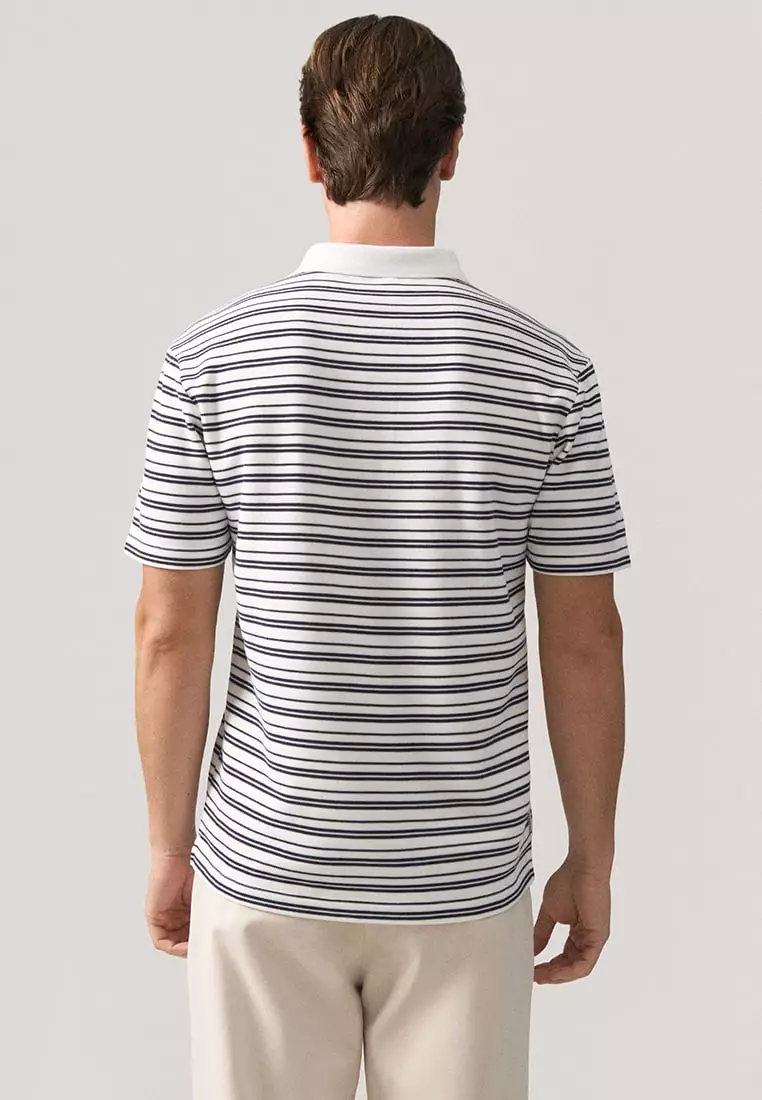 Regular Fit Striped Polo Shirt In Honeycomb Pique