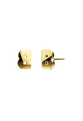 Bullion Gold 金色 BULLION GOLD Dainty Alphabet Letter Earring Gold Layered Steel Jewellery - B 27B64ACF40C0B1GS_1