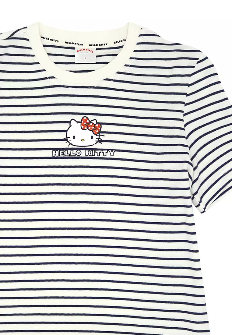 Ladies Licensed Graphic Stripes T-Shirt Hello Kitty