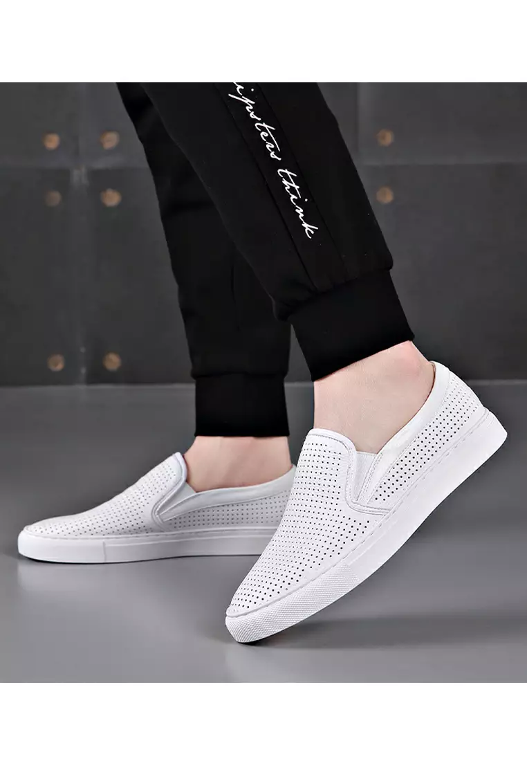 White leather slip on top sneakers mens