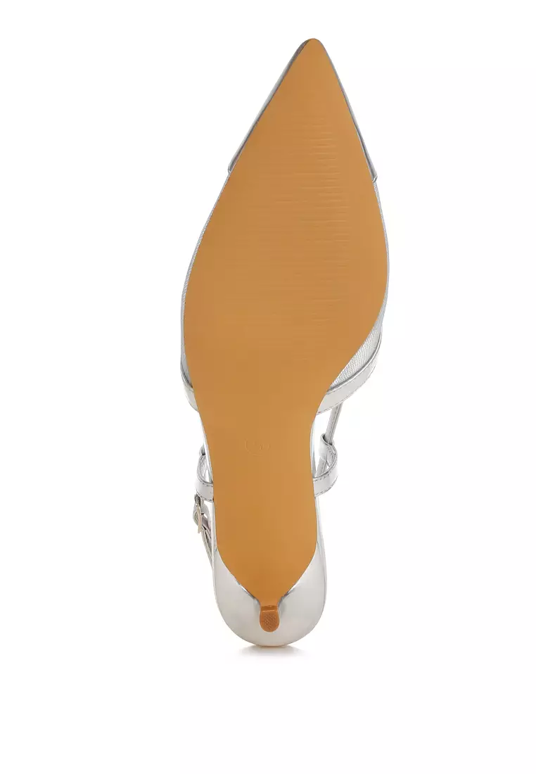 Sandal Slingback Jaring dalam Warna Perak
