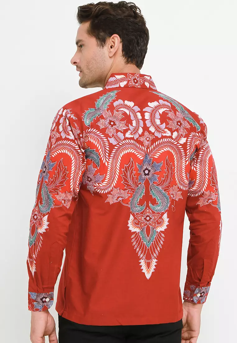Kemeja Batik Katun Lengan Panjang Motif SBY Batik Exclusive Warna Merah