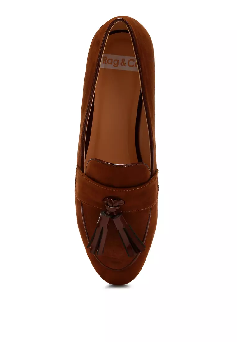 Micro Suede Tassel Loafers in Brown