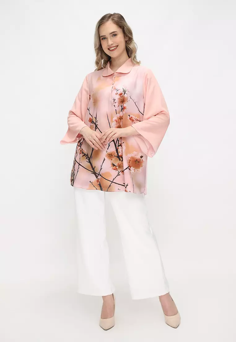 Blouse With Pattern Cherry Blossoms In Pink By Brilliant Girl Warna PINK