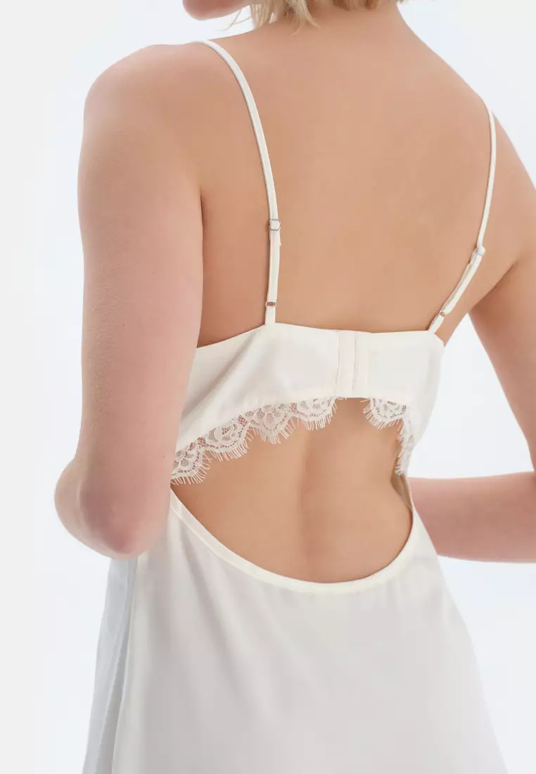 Off White Nightie, V-Neck, Regular, Strappy Sleepwear for Women