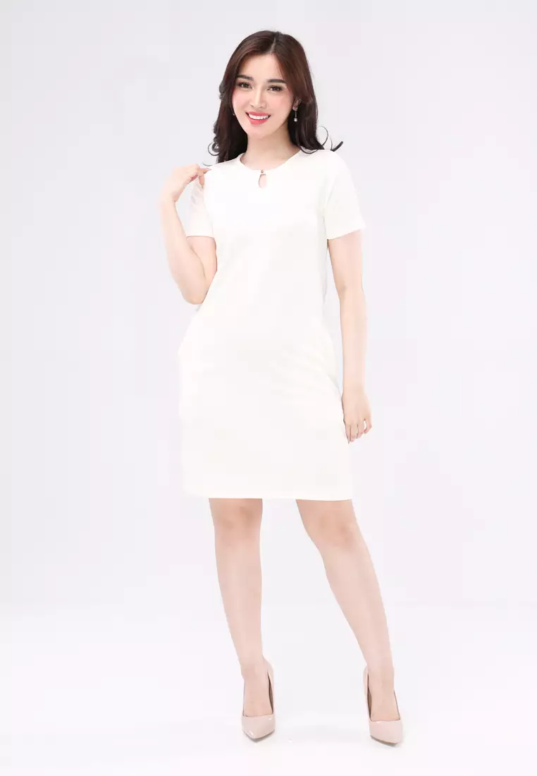 Textured Knits Short Sleeves Round Neck Dress