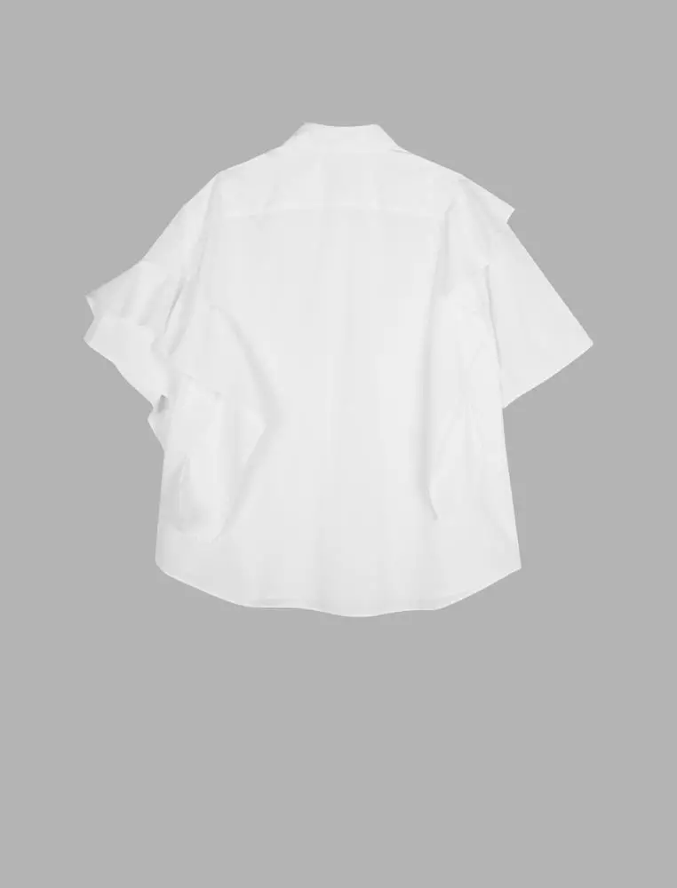 Ruffle Trim Polo Collar Short Sleeve Shirt