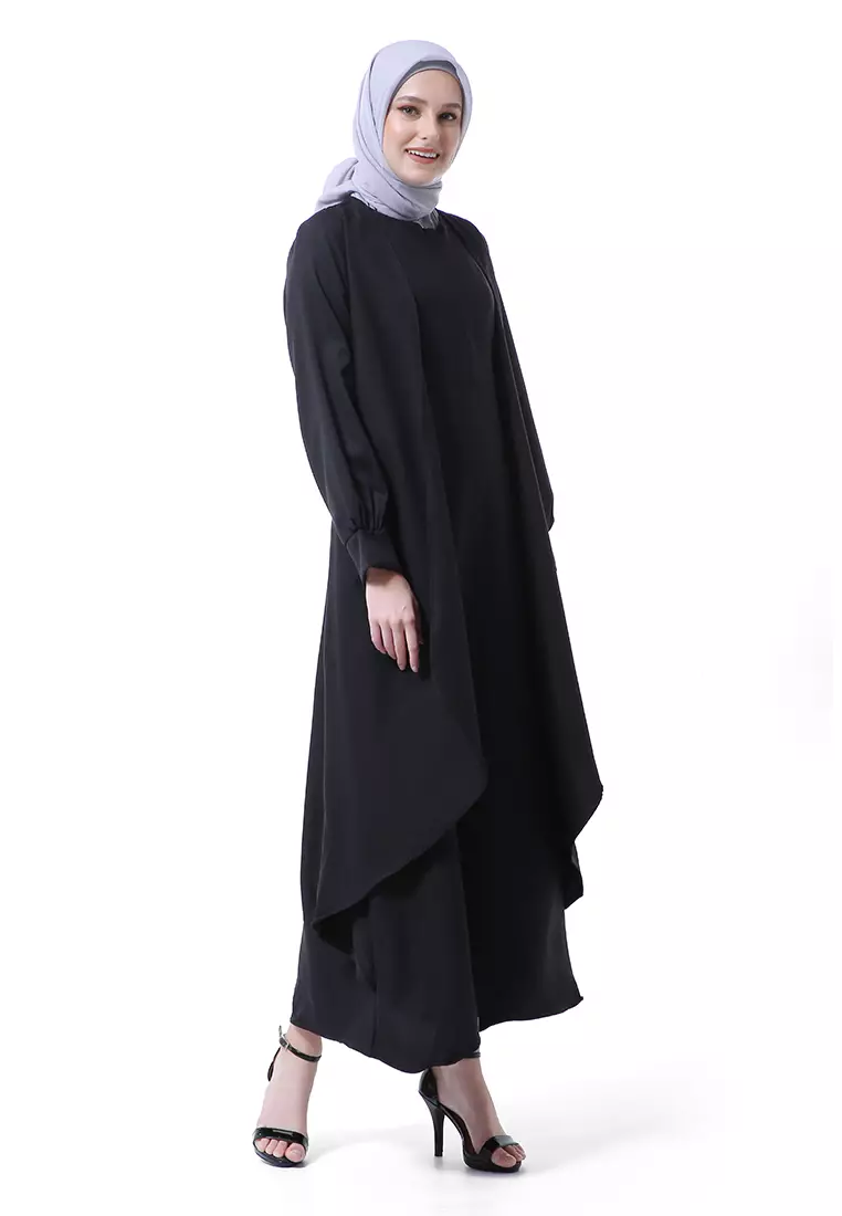 Catline Dress Gamis Jumbo Syar'i Lengan Panjang Regular Fit Premium Quality - Hitam