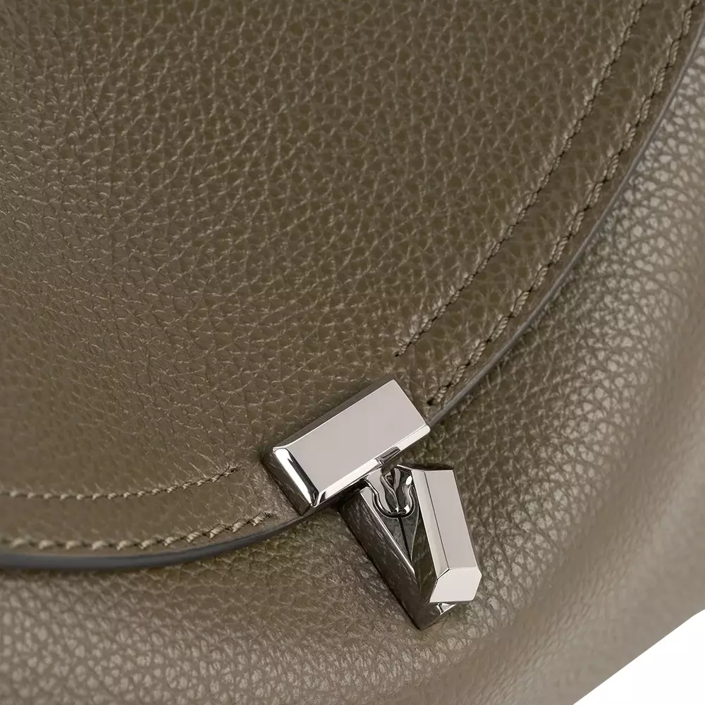 T-Lock Grained Leather Clutch Bag Dark Taupe