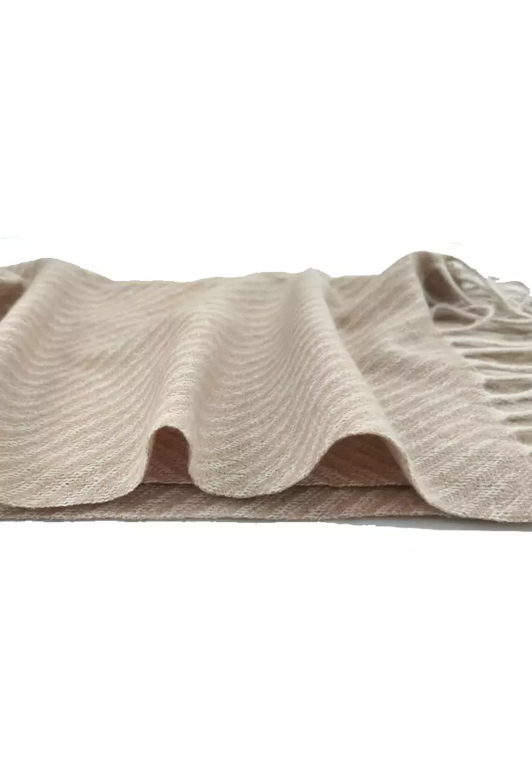 Aksesoris Wanita Twill Cashmere Shawl Pashmina Syal Wanita Beige