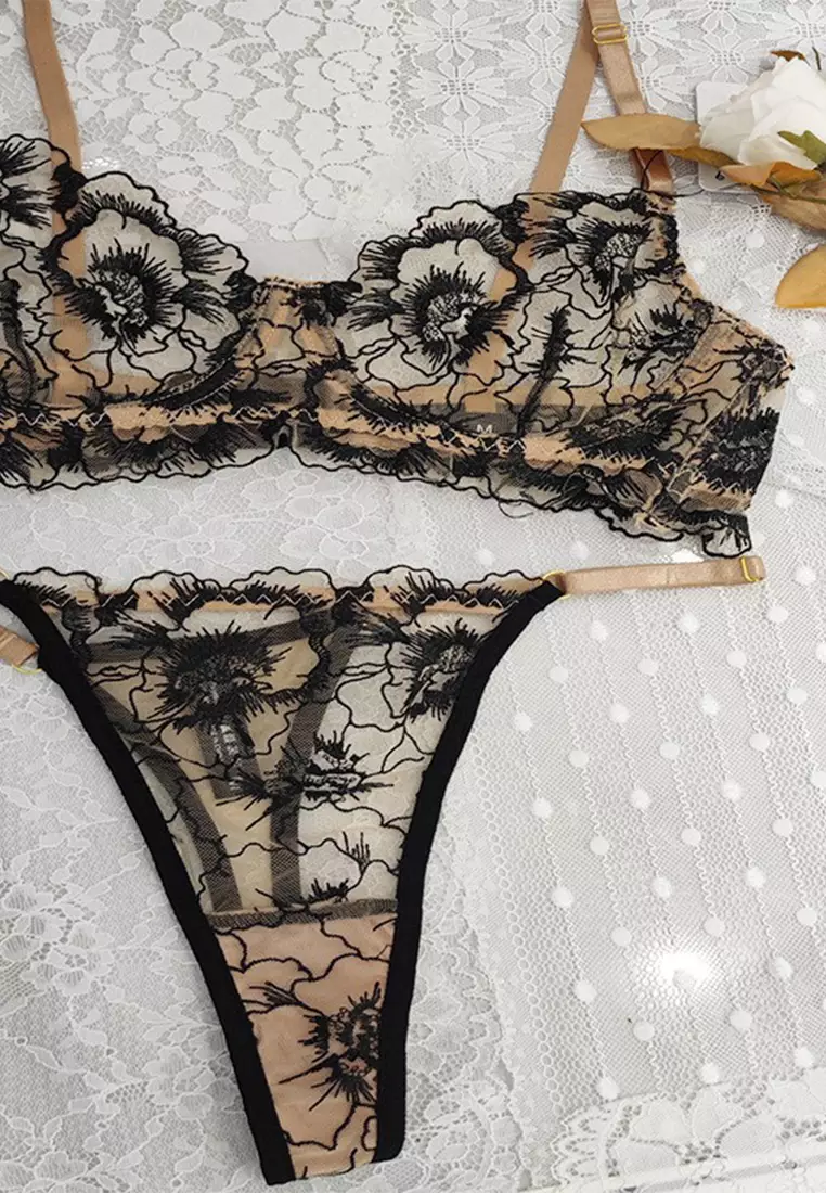 Embroidered lace French lingerie set A010404BK