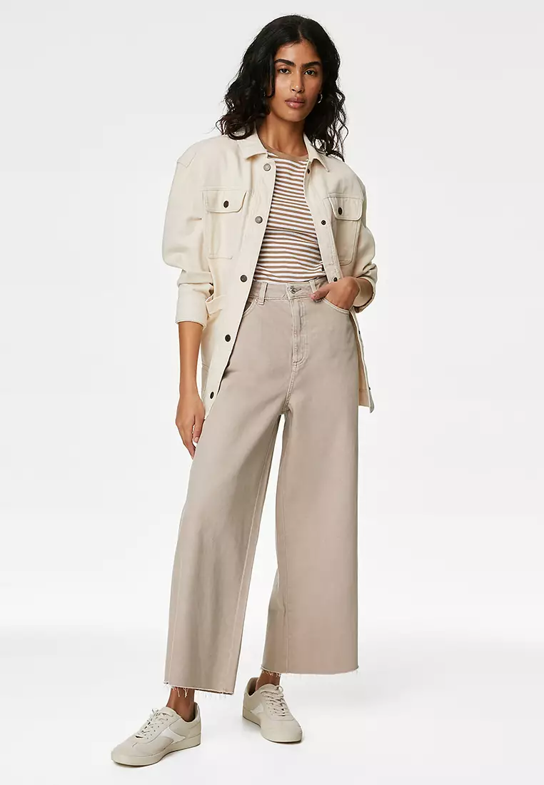 Lyocell Blend High Waisted Wide Leg Jeans