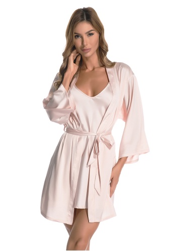 LYCKA pink LCB2162-Lady Sexy Robe and Inner Lingerie Sets-Pink 9A575US277A21EGS_1