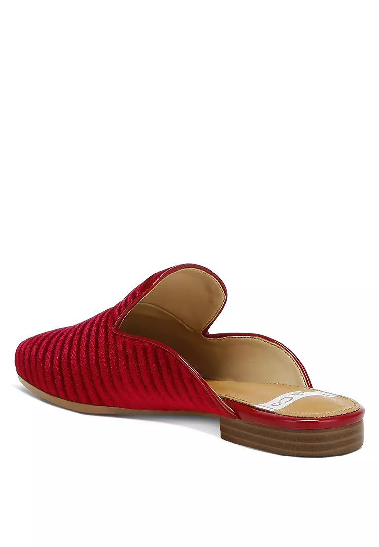 Velvet Textured Slip On Mules in Red