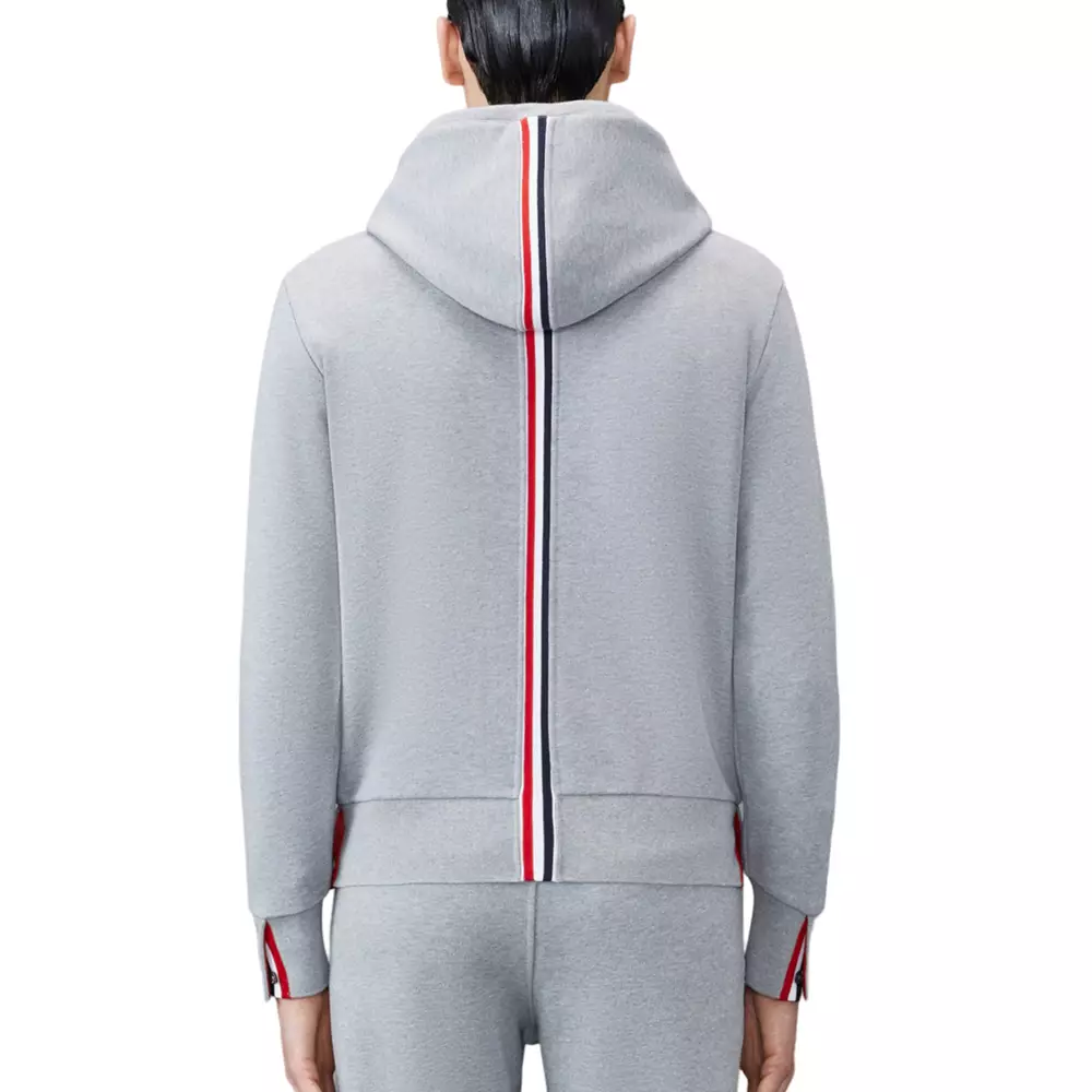 Center Back RWB Stripe Loopback Jersey Knit Hoodie Light Grey