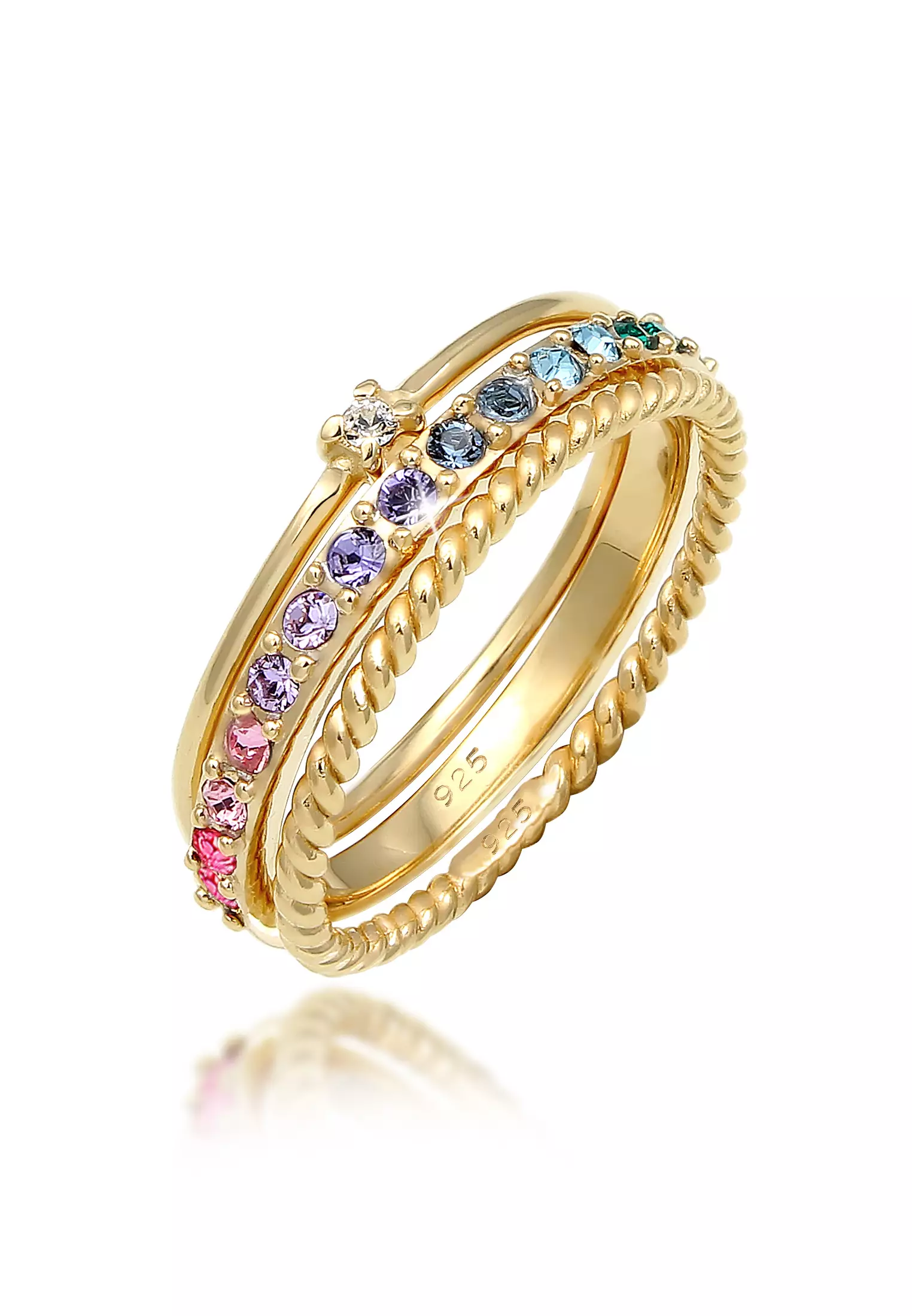 Ring Set Multi-Colour Crystals Gold Plated