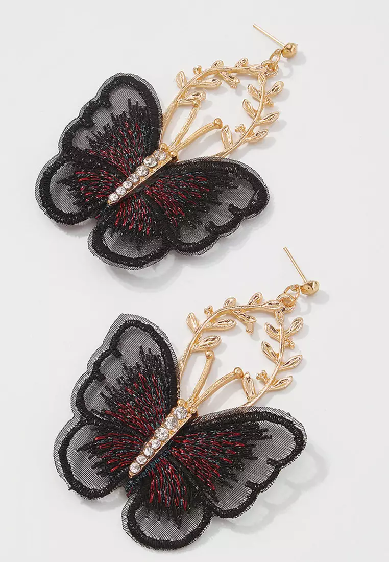 氣質復古風刺繡蝴蝶耳環 CA22021606BK
