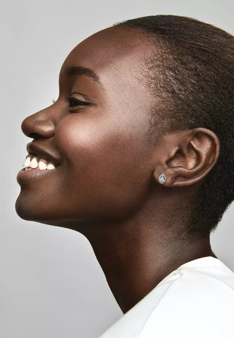 Sparkling Pear Halo Stud Earrings