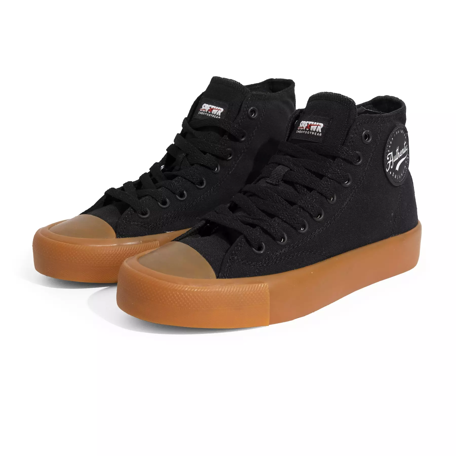SABA Vintage High All Black Gum - Sepatu Sneakers Casual Pria Wanita
