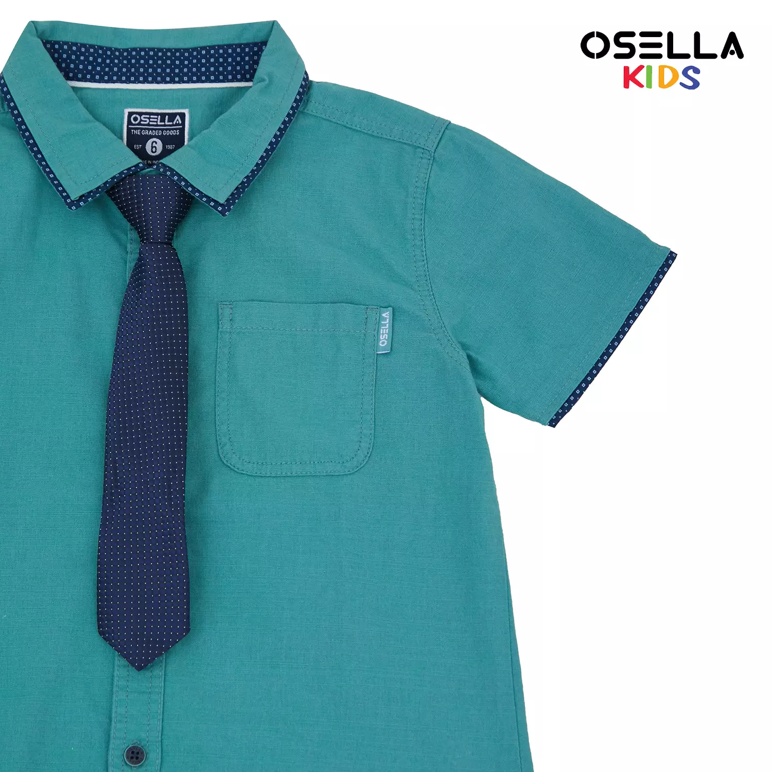 [NEW] Osella Regular Short Sleeve Collared Shirt With Additional Tie 22324004 | Kemeja Lengan Pendek Anak Laki-Laki