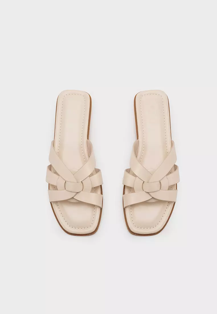 编织带方头平底拖鞋