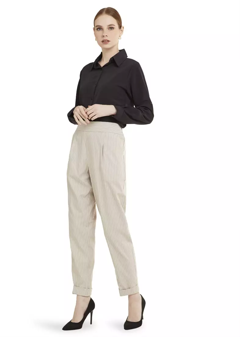 Lolita Long Pants Celana Panjang Bergaris Bawahan Wanita Premium Quality - Cream