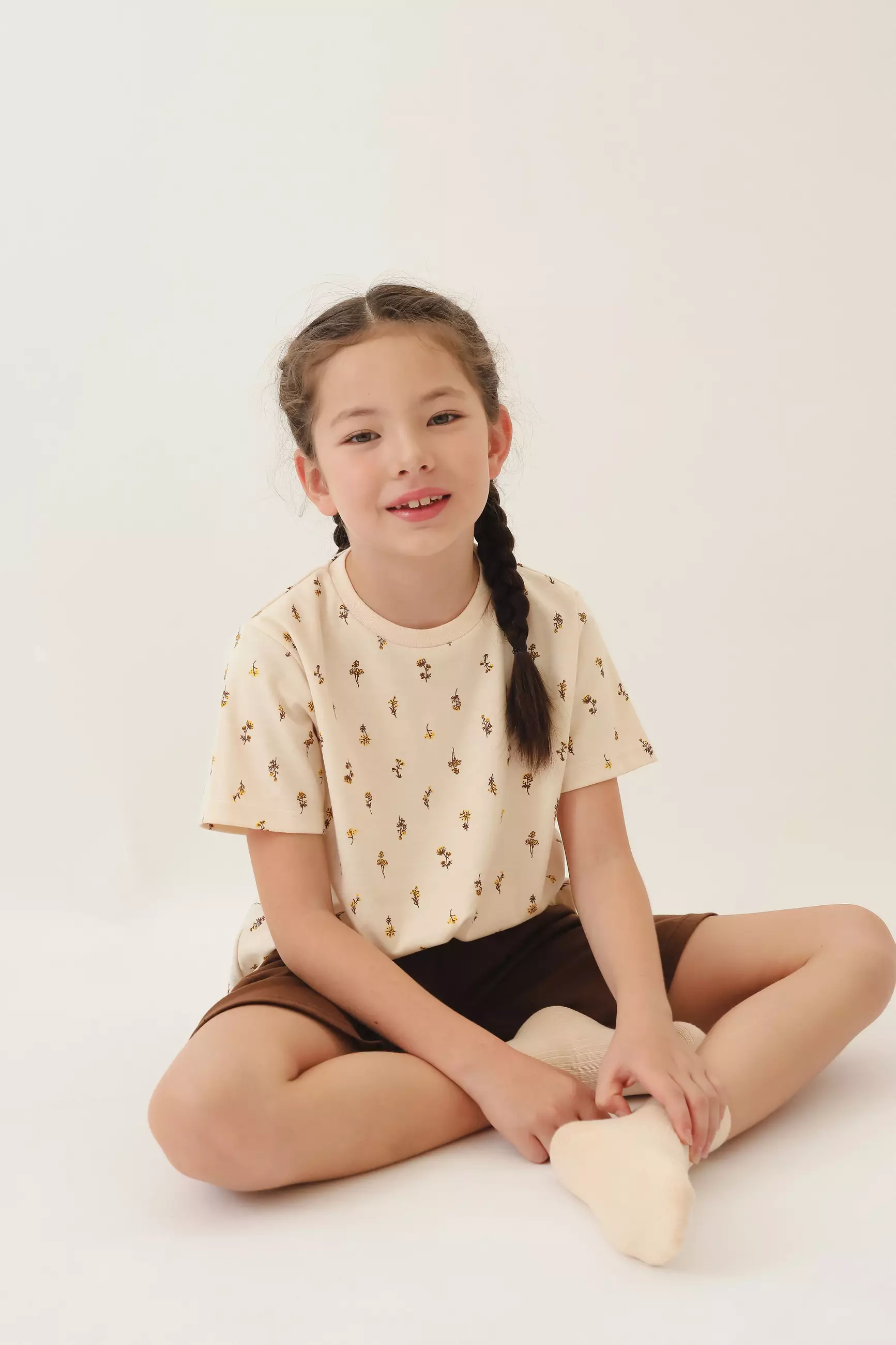 Pito Kids Set Piyama Pendek Anak Flora Coffee 1-8 Tahun