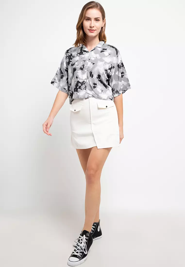 Nade Japan FT067 kemeja pantai hawai kasual wanita coral hitam abu