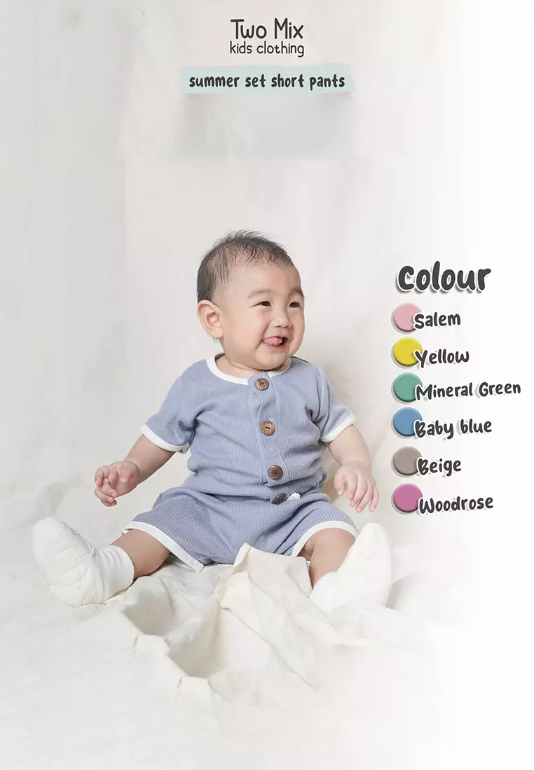 Two Mix - Setelan Baju Anak Lengan Pendek Perempuan / Laki-Laki - 0-2 Tahun 4360C Baby Blue