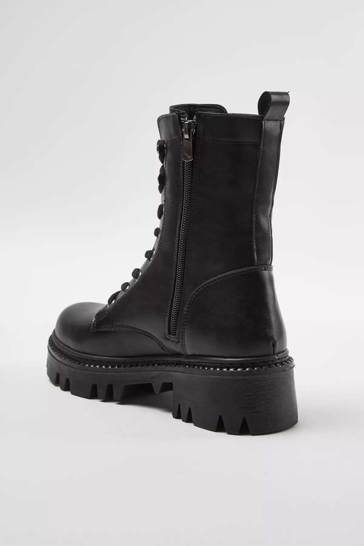 Women's Black Zipper And Lace Detailed Boots Takaw25Bo00025