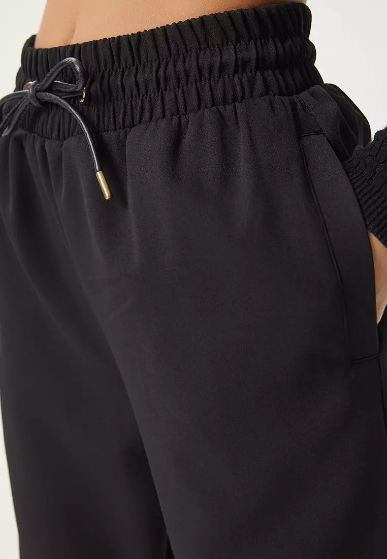 Black Cord Belted Woven Jogger Tracksuit Pants