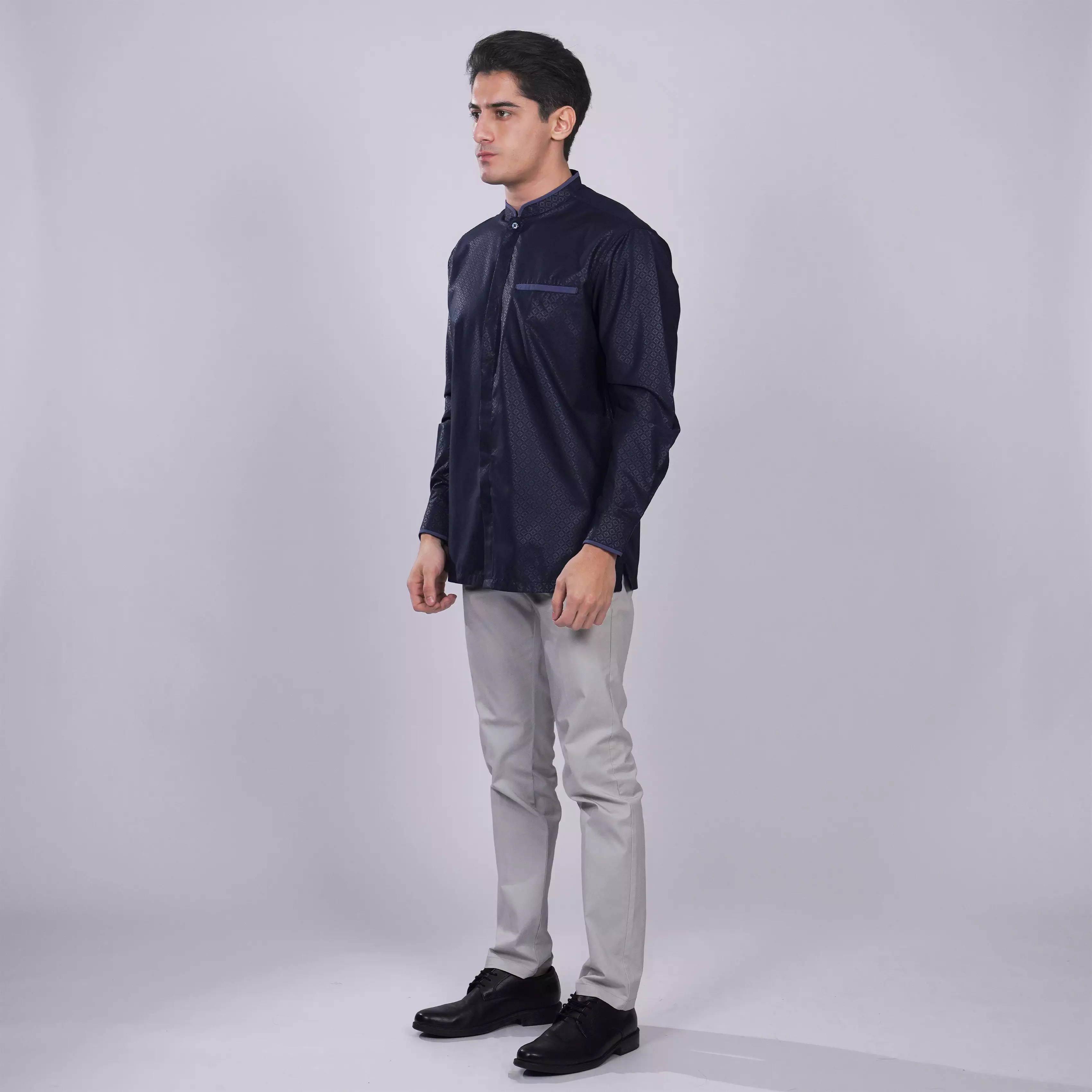 Casella Baju Koko Pria Lengan Panjang| Kemeja Koko Emboss Zayn Series 9010 Navy