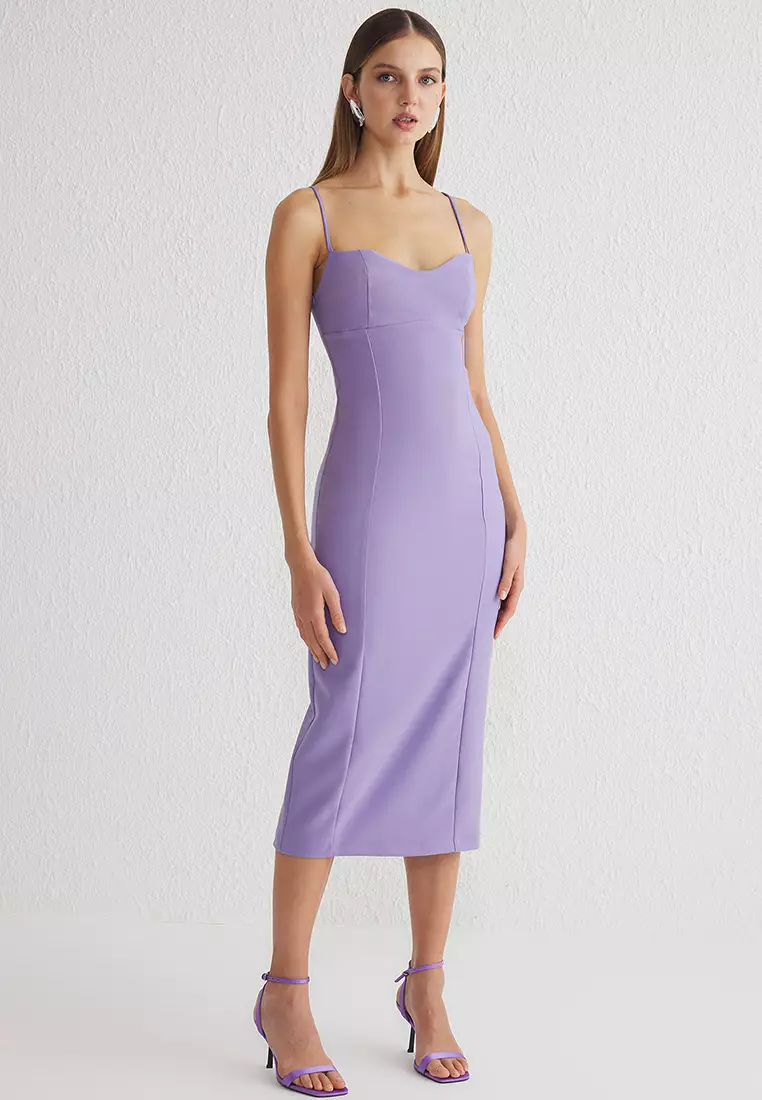 Lilac Bodycon Woven Midi Chic Dress