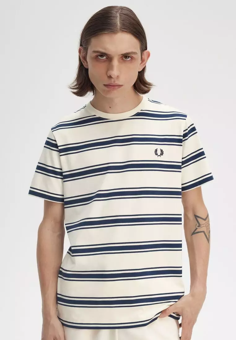 FRED PERRY Tシャツ M9851 FINE STRIPE T-SHIRT Fine Stripe T-Shirt - Light Smoke | Men's T-Shirts