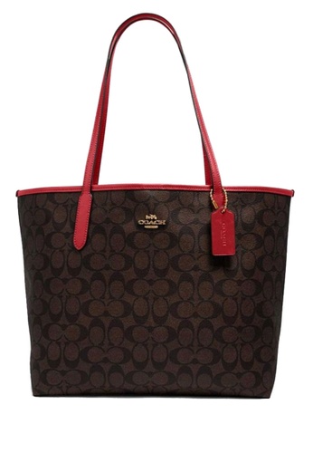 Coach red and brown COACH City Tote In Signature Canvas 881BBAC0577F97GS_1