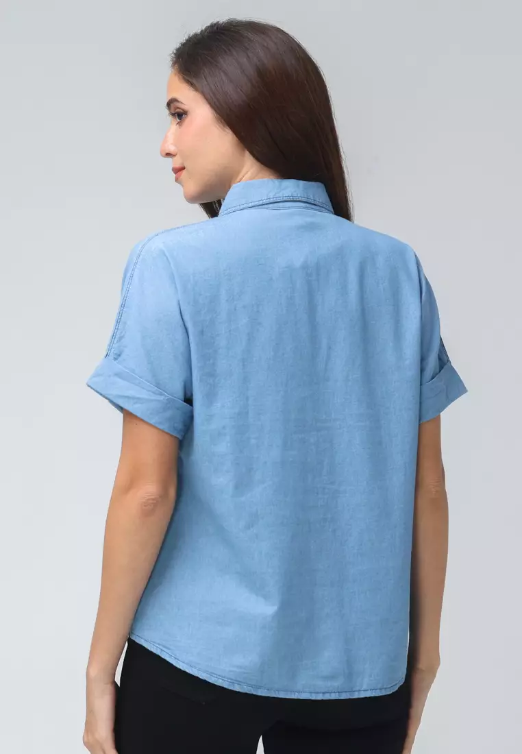 Chambray Short Sleeve Blouse