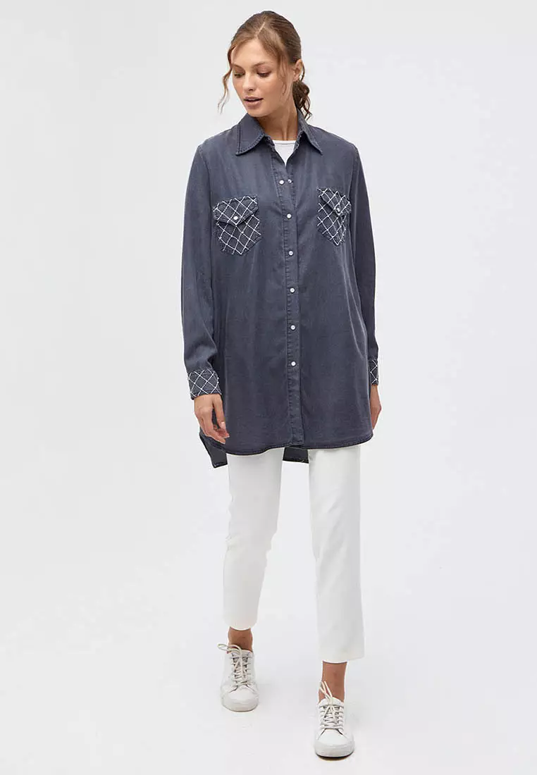 Quilted denim shirt sale