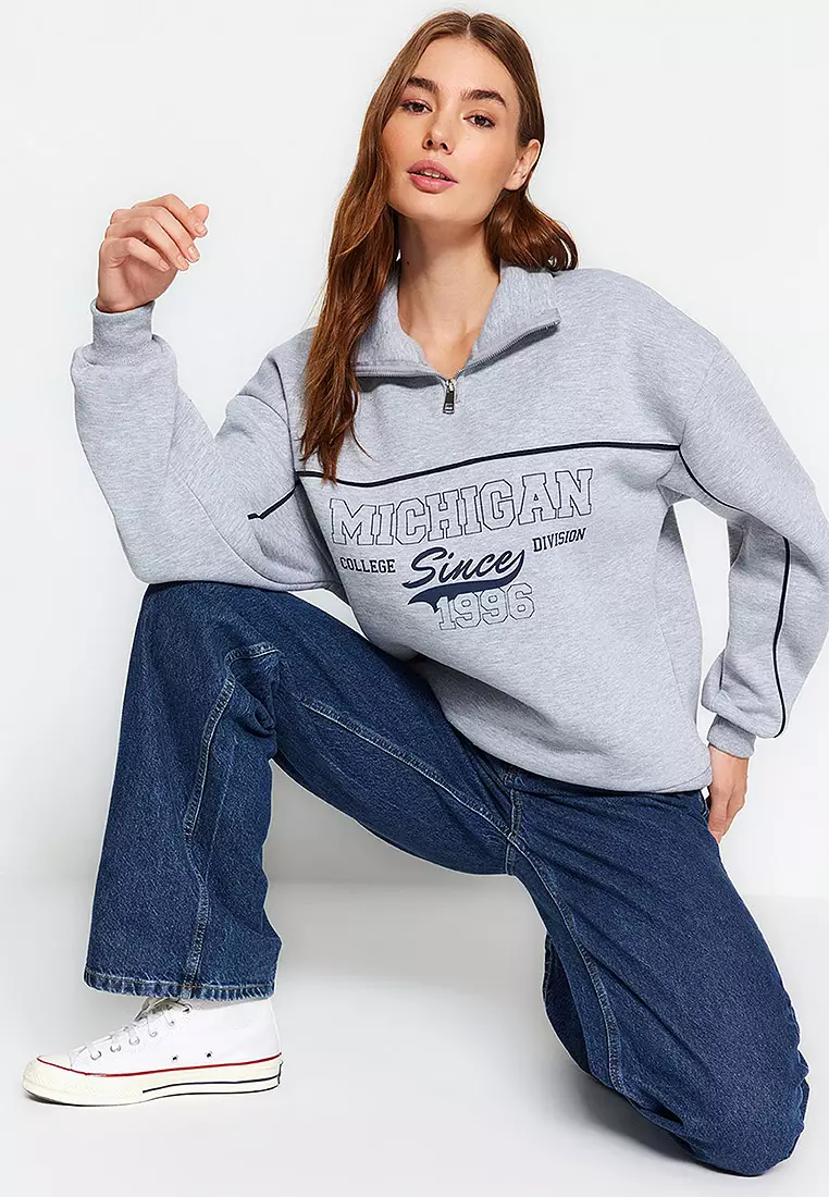 Zipper Printed Sweatshirt
